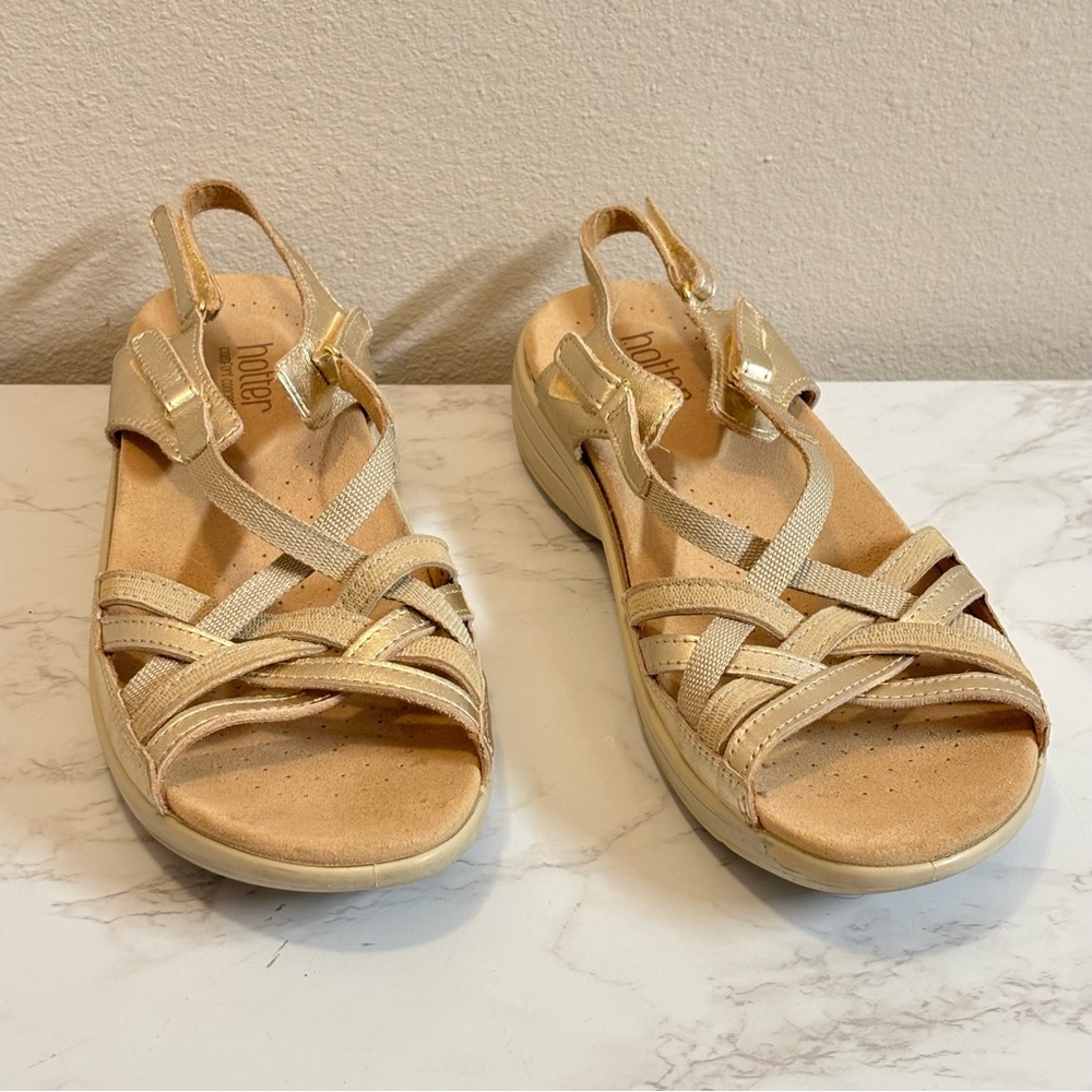 Hotter Women's Adjustable Tan and Gold Strappy Sandals